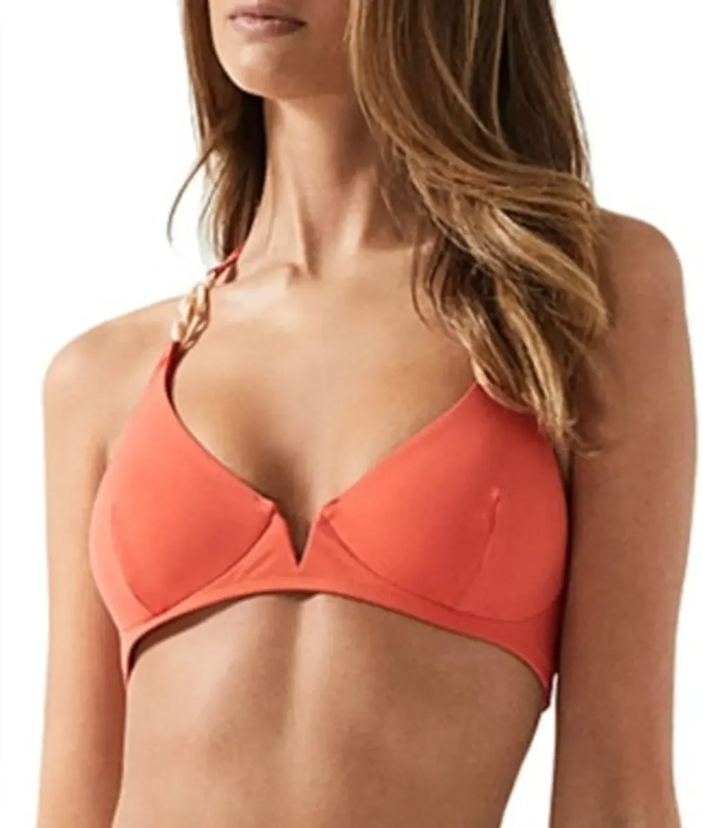 REISS Myra Tanga Bikini Top Size 4 NEW Coral Orange Swim Separates Swimwear